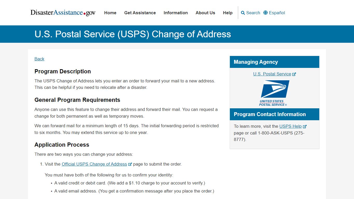 U.S. Postal Service (USPS) Change of Address
