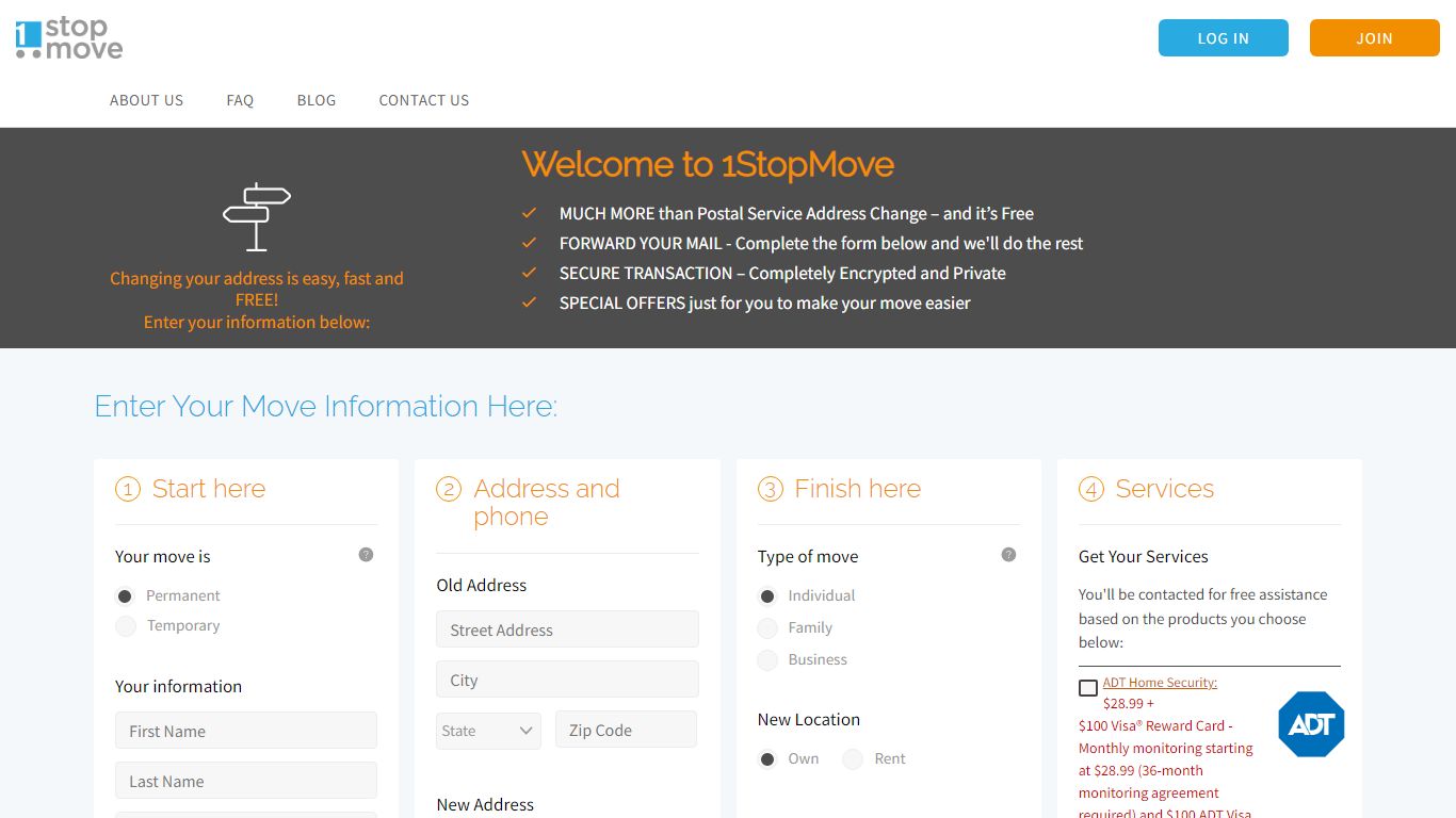 1StopMove: Secure, Free Change of Address for USPS Forwarding.